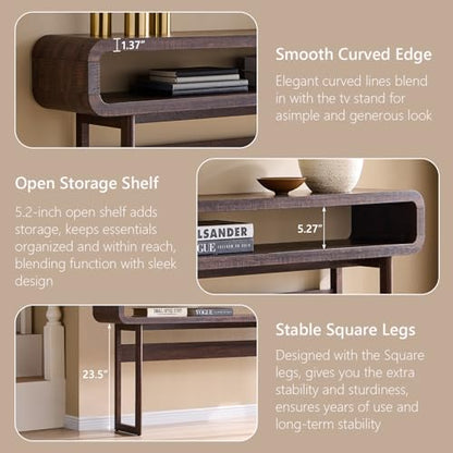 IFGET 63-Inch Long Console Table, 31.5" Tall Modern Entryway Table with Open Storage Shelf, Curved Profile Design, Narrow Wood Sofa Table Behind Couch Tables for Living Room, Hallway, Foyer, Brown - color: Brown