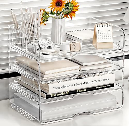 DCA Large Capacity Desk Organizer, 4 Tier Paper Organizer, File Organizer for Desk, Stackable Paper Tray for Office, Home and School - size: Wide 13in