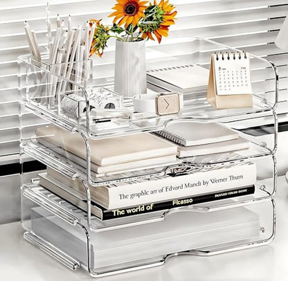 DCA Large Capacity Desk Organizer, 4 Tier Paper Organizer, File Organizer for Desk, Stackable Paper Tray for Office, Home and School - size: Wide 13in