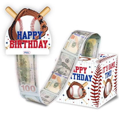 ChillHui Baseball Birthday Money Gift Boxes for Cash, Sport Birthday Money Pull Box for Boys Girls - color: Blue Baseball