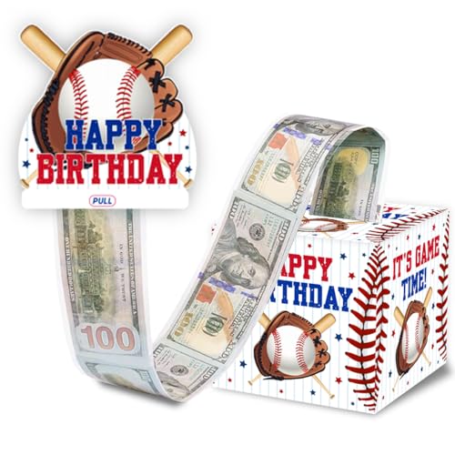ChillHui Baseball Birthday Money Gift Boxes for Cash, Sport Birthday Money Pull Box for Boys Girls - color: Blue Baseball