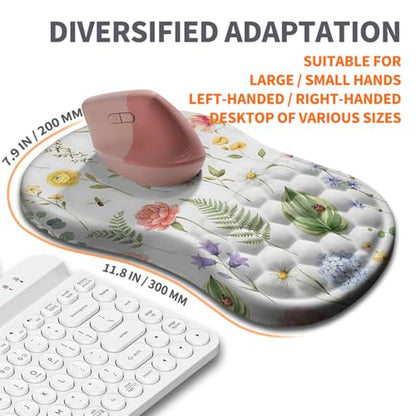 Ergonomic Joint Wrist Support Mouse Pad with Memory Foam Cushion Massage Bump, Carpal Tunnel Pain Relief Mousepad Slope Design for Wrist Rest, 11.8x7.9 in, Bee Butterfly Flower - color: Bee Butterfly Flower