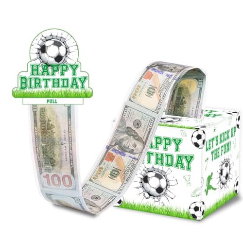 ChillHui Soccer Birthday Money Gift Boxes for Cash, Sports Soccer Birthday Money Pull Box for Boys Girls - color: White Soccer