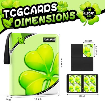 Trading Card Binder 4 Pocket,400 Pocket Card Collection Binder with 50 Removable Sleeves,PU Waterproof Top Card Book,3-Ring Zipper Collectible Trading Card Album for MTG/TCG/Card Holder Gift（(Leaf） - color: Leaf, size: Small