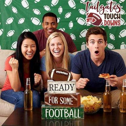 Yuntau 4 Pcs Football Fall Table Decoration Happy Football Wooden Block Sign Rugby Tiered Tray Decor Centerpiece Decorative Faux Book Stack for Holiday Tabletop Fireplace Shelf Desk Party Decor - style: Classic Football