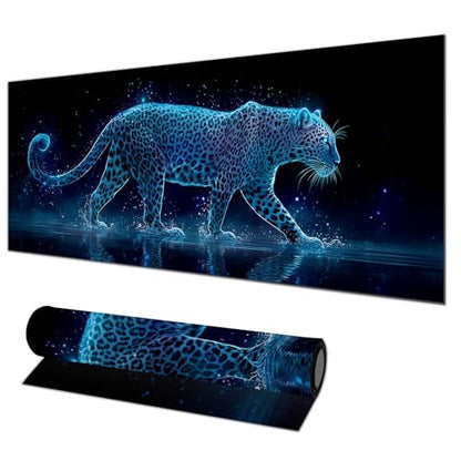 HOMETITUTE XL Mouse Pad Gaming Mousepad 31.5x11.8 Inch Neon Leopard Night Art Non-Slip Keyboard Desktop Protector Mat Diatomite Large Mouse Pad for Home and Office Desk Accessories - color: Neon Leopard Night Art