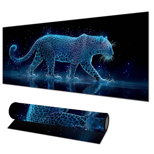 HOMETITUTE XL Mouse Pad Gaming Mousepad 31.5x11.8 Inch Neon Leopard Night Art Non-Slip Keyboard Desktop Protector Mat Diatomite Large Mouse Pad for Home and Office Desk Accessories - color: Neon Leopard Night Art