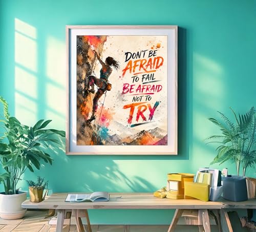 Inspirational Watercolor Rock Climbing Girl Geometric Illustration Art Print for Girl's Bedroom Empowerment, Mountain Gear Locker Boost, Young Climber Surprises, Team Captain Honors, Coach Gifts - 8x10 Unframed Print - style: Rock Climbing