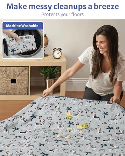 Blissful Diary Baby Splat Mat for Under High Chair, 50.4 x 50.4 Inch Wipeable Splash Mat, Waterproof and Washable, Anti-Slip Floor Protector, Gray Zebra - color: Gray Zebra