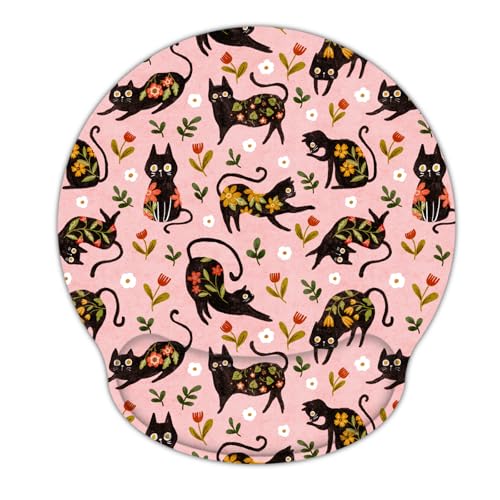 RICHEN Ergonomic Mouse Pad with Wrist Support,Non-Slip Rubber Base for Computer Laptop & Mac,Lightweight Rest for Home,Office & Travel (Flowers Cats) - color: Flowers Cats