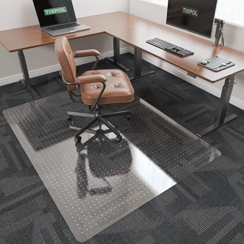 Office Chair Mat for Carpet, tixpol 46" x 60" Chair Mat for Carpeted Floors, Non-Slip Carpet Protector Floor Mat with Grips, Heavy-Duty Rolling Under Desk Mat for Home Office and Gaming (Clear) - color: Clear (for Carpet), size: 46" x 60" (for carpet)