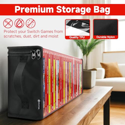 Game Disc Storage Bag Compatible with Nintendo Switch 2 Games | Portable Carrying Case Holds 40 Switch Game Boxes, Clear TPU Organizer Bag for Switch Game Collectors, Black, Case Only