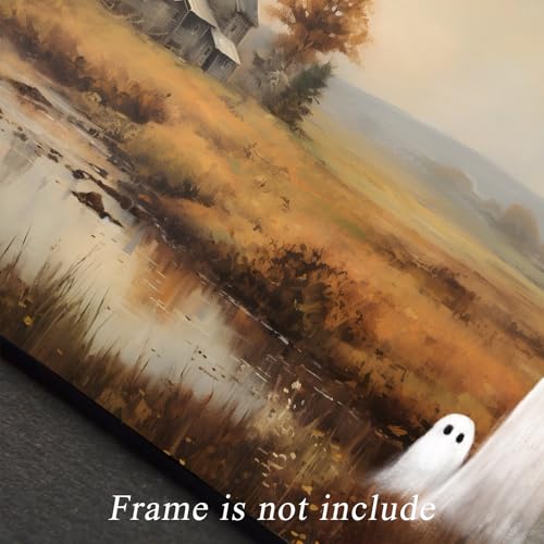 uniro Cute Ghost Decor Halloween Wall Art Prints, Vintage Ghost Pictures for Halloween Wall Decor, Spooky Autumn Landscape Canvas Oil Painting, Farmhouse Gothic Home Decor Dark Academia Aesthetic Posters for Bedeoom, Gallery, Living Room, Bathroom (8x10in