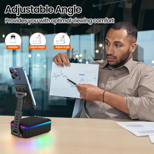 JTEMAN Gifts for Men Women,Cell Phone Stand with Bluetooth Speaker,LED Light,and Lanyard,Cool Tech Gadgets,Unique Birthday Gifts for Men Husband Mom Dad - color: Black