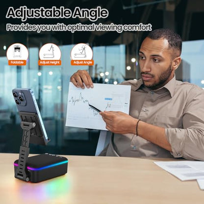 JTEMAN Gifts for Men Women,Cell Phone Stand with Bluetooth Speaker,LED Light,and Lanyard,Cool Tech Gadgets,Unique Birthday Gifts for Men Husband Mom Dad - color: Black