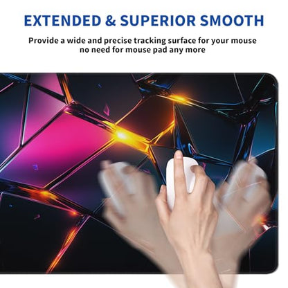 Stylish Geometric Mouse Pad Abstract Black Mouse Pad 31.5x11.8 Inch Geometric Texture Non-Slip Rubber Base Large Mousepad Stitched Edges Keyboard Mouse Mat Desk Pad for Office and Home - color: Stylish Geometric