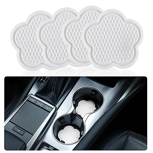 GaRhomxy Car Cup Holder Coaster, Universal Non-Slip Recessed Flower Shaped Cup Holders, Cute Car Accessories Interior for Women and Man Interior Sets 4 Pack (White) - color: White