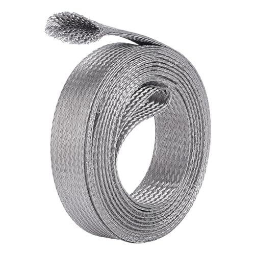 UNICRAFTALE 13.12ft(4m) 0.7" W Braided Sleeving Braid Stainless Steel Cable Wire Shielding Sleeve Ground Straps Protection Flat Metal Mesh Flexible Expandable Scalable Ribbon Wire for Protect Cable - size: 4m x 18mm