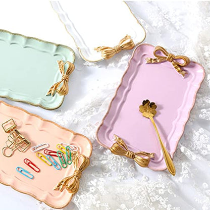 Kichvoe Retro Bowknot Jewelry Tray 7.87X4.72 Inch Resin Decorative Dessert Plate for Rings Earrings Keys Home Vanity Organizer