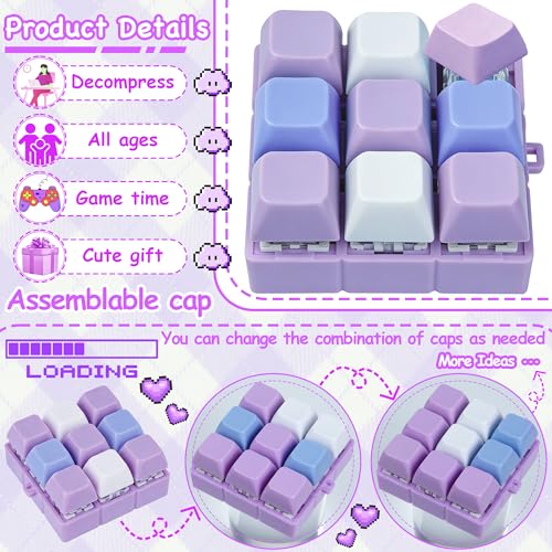 Keyboard Fidget Toy, Keyboard Keychain Fidget Toys, 9-in-1 Clicker Fidget Toy, Stress Relief Desk Decompression Button, Anxiety Relief Valentine's Day Gifts (3 Color-Purple Blue White) - color: 3 Color-purple Blue White