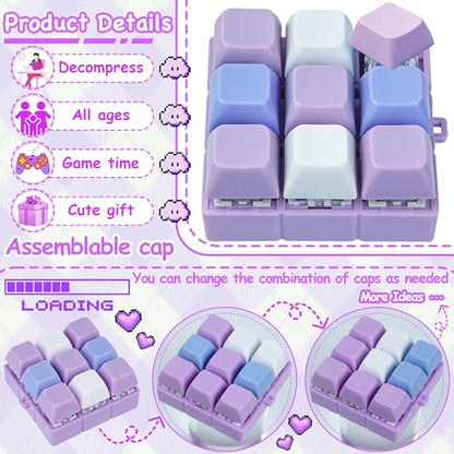 Keyboard Fidget Toy, Keyboard Keychain Fidget Toys, 9-in-1 Clicker Fidget Toy, Stress Relief Desk Decompression Button, Anxiety Relief Valentine's Day Gifts (3 Color-Purple Blue White) - color: 3 Color-purple Blue White