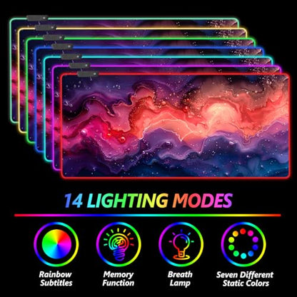 AIMSA Extra Large RGB Gaming Mouse Pad with 14 Light Modes, Extended LED Mouse Pad, Anti-Slip Rubber Base, Computer Keyboard Mousepad Mat, Abstract Purple Marble - color: Abstract Purple Marble