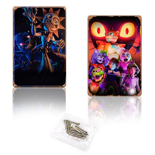 Pounchi Horror Game Tin Sign (2 Pack 7.87 x 11.80 inch) | with 10 Pcs Wall Nails, Cartoon Video Game Sign Vintage Retro Gifts Gaming Posters for Living Room Decoration