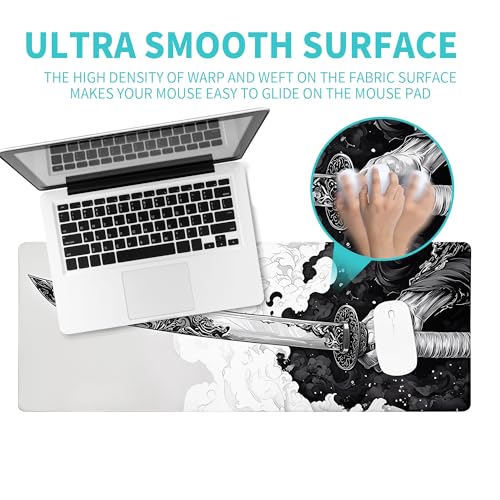 Katana Gaming Mouse Pad 31.5x11.8 Inch Large Black Long Extended Pads Big Mousepad Large Non-Slip Rubber Base Waterproof Big Keyboard Mat with Stitched Edges for PC Computer Laptop and Office - color: Katana
