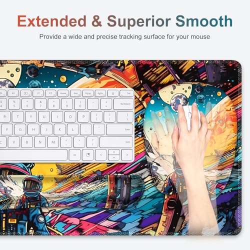 Large Anime Mouse Pad with Wrist Support 4 in1 Set, XXL Big Game Mousepad + Keyboard Wrist Rest+Mouse Wrist Rest Pad +Coaster Gaming Mat for Home Office Computer Boy Man I Strange Planet Space Scene - color: Strange Planet Space Scene