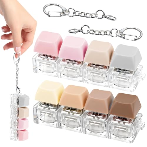 2 PCS 4-in-1 Keyboard Fidget Toy Keychain, Finger Clicky Button Toy Stress Relief Keychain with Swappable Keycaps, Mini Mechanical Key Fidget for Office Desk Focus Gifts (Morandi) - color: Morandi