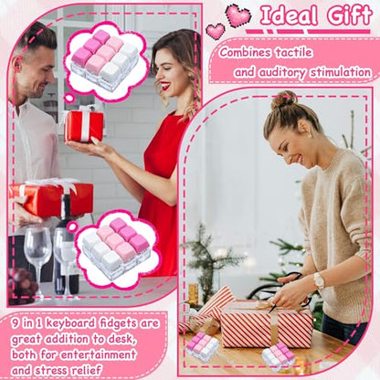 Keyboard Fidget Toy, Keyboard Keychain Fidget Toys, 9-in-1 Clicker Fidget Toy, Stress Relief Desk Decompression Button, Anxiety Relief Valentine's Day Gifts (3 Color-Rose Pink White) - color: 3 Color-rose Pink White