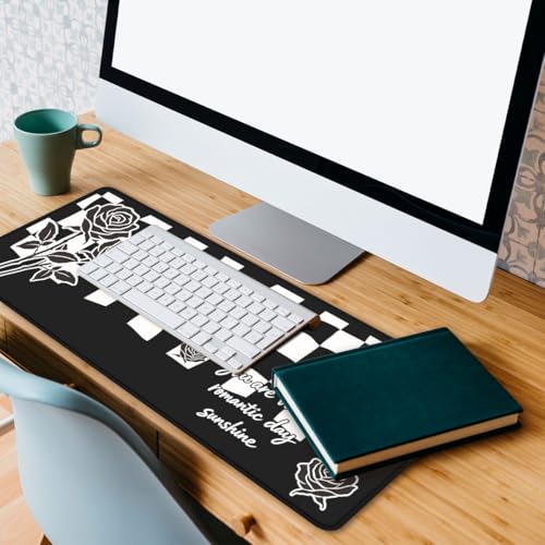 Checkerboard Rose Gaming Mouse Pad Emo Aesthetic Art Large Desk Mat with Stitched Edges,Non-Slip Waterproof Rubber Base Mouse Mat Office Computer Keyboard Laptop 31.5"x11.8" - color: Checkerboard Rose