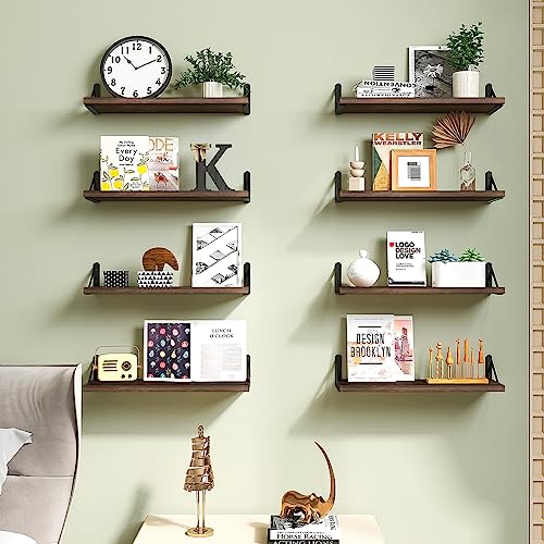 Fixwal Floating Shelves, Width 4.75in Rustic Wood Wall Shelves Set of 8, Wall Storage Shelves for Bedroom, Living Room, Kitchen, Bathroom, Office and Plants (Dark Carbonized Black) - color: Dark Carbonized Black, style: 8pcs