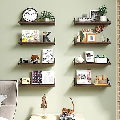 Fixwal Floating Shelves, Width 4.75in Rustic Wood Wall Shelves Set of 8, Wall Storage Shelves for Bedroom, Living Room, Kitchen, Bathroom, Office and Plants (Dark Carbonized Black) - color: Dark Carbonized Black, style: 8pcs