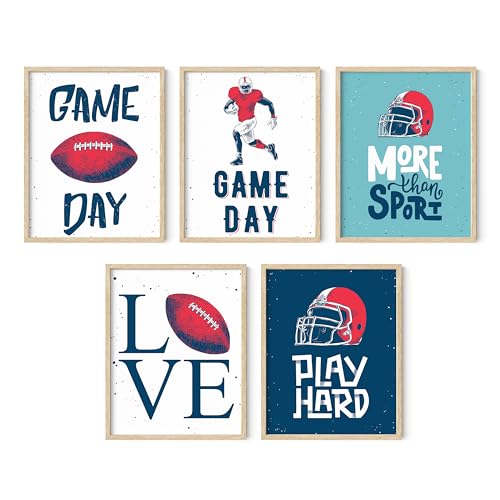 Summit Designs Football Wall Art Set of 5 Prints 8x10 Sports Theme Boy Room Decor Game Day Play Hard Love Football Motivational Quotes Teen Bedroom Unframed Posters 11x14 (Unframed) - color: Kids, size: 11x14, style: Unframed