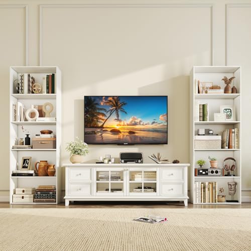Giantex 5-Tier Bookshelves Set of 2, Freestanding Tall Bookcase with 5 Open Compartments, Modern Storage Organizer, Display Shelving Unit for Living Room, Bedroom, White - color: White, size: 23" x 9.5" x 67.5" (2 Pack)
