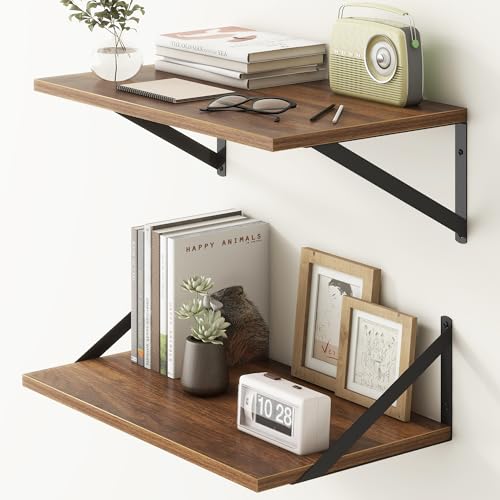 Fun Memories 20 Inch Floating Shelves, Deep Wall Shelves for Kitchen, 20 x 12 Floating Shelf for Living Room, Bedroom, Farmhouse Floating Shelves for Home Decor Storage, Walnut, Set of 2 - color: Walnut, size: 20"W x 12"D