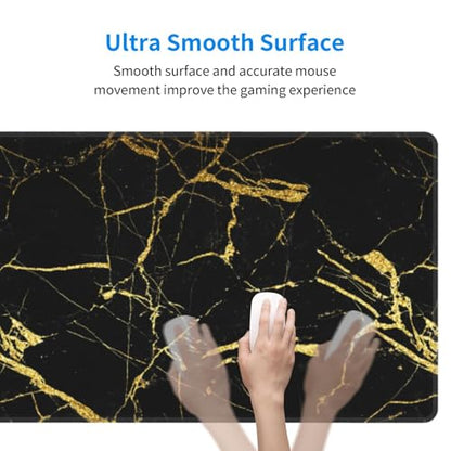 Black Gold Marble Mouse Pad Large Gaming Mousepad Non-Slip Rubber Base Keyboard Mouse Mat for Laptop Keyboard Desktop 31.5 x 11.8 inch - color: Black Gold Marble