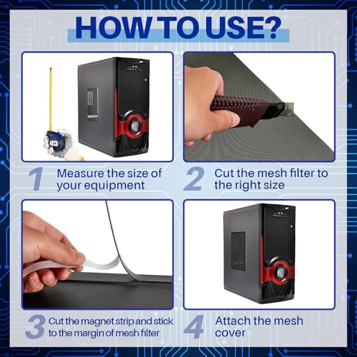 Woanger 1 Pcs 1000 x 300 mm DIY PC Case Dust Filter 1.2 mm High Airflow Hole PC Fan Mesh Filter Air Vent Covers PVC Dustproof Cover with 4 Magnetic Strip for Computer Chassis Speaker and More, Black