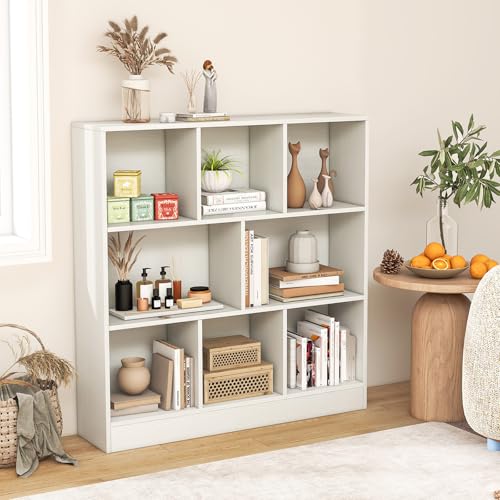 Giantex 8 Cube Bookcase, 4-Tier Freestanding Bookshelf w/ 8 Open Compartments, 2 Anti-Tipping Kits, Modern Display Cabinet, 41" Wood Cubby Storage Organizer for Living Room, Bedroom, White - color: White, size: 39.5" x 9.5" x 41"