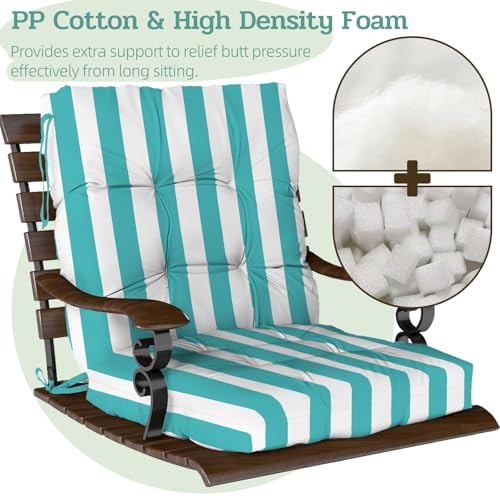 Outdoor Chair Cushions Set of 2, 42x21x4 Inch Patio Cushion for Dining/Rocking Chairs, High Back Soft Seat Pad with Ties, Fade-Resistant & Waterproof, Lake Blue White Stripes - color: Lake Blue White Stripes