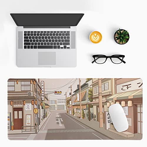 Tokyo Street Mouse Pad Anime Japanese Desk Mat Kawaii Large Gaming Mousepad XL Beige Cute Mousepad Gaming Non-Slip Rubber Base Stitched Edges Keyboard Mouse Mat Desk Pad for Office Home and Game - color: Tokyo Street