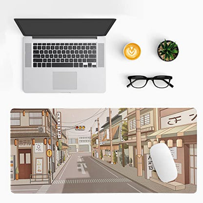 Tokyo Street Mouse Pad Anime Japanese Desk Mat Kawaii Large Gaming Mousepad XL Beige Cute Mousepad Gaming Non-Slip Rubber Base Stitched Edges Keyboard Mouse Mat Desk Pad for Office Home and Game - color: Tokyo Street
