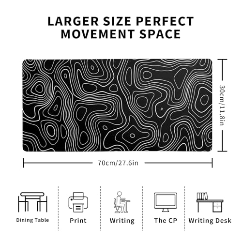 Topographic Contour Gaming Mouse Pad Black Large Mouse Pad for Keyboard and Mousepad Desk Mat with 3mm Non-Slip Base and Stitched Edge for Gaming and Office Computer Mat Protector Mat 27.6x11.8 Inch - color: Black Topographic Contour 2