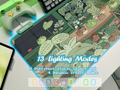 JMIYAV Little Frog RGB Green Gaming Mouse Pad 31.5x12 Inch PC XL Large Glowing Led Light Up Desk Pad Non-Slip Rubber Base Computer Cute Mousepad Mat Desk Accessories Gaming Setup 31.5x12 Inch - color: G-little Frog