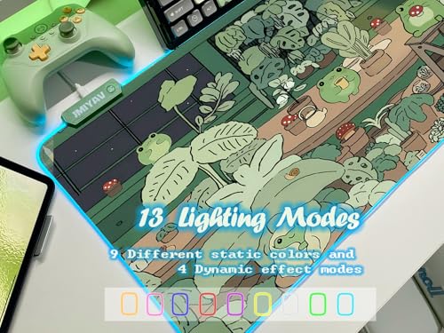 JMIYAV Little Frog RGB Green Gaming Mouse Pad 31.5x12 Inch PC XL Large Glowing Led Light Up Desk Pad Non-Slip Rubber Base Computer Cute Mousepad Mat Desk Accessories Gaming Setup 31.5x12 Inch - color: G-little Frog