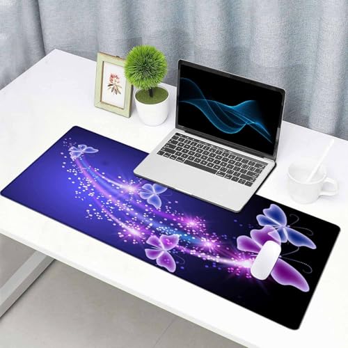 Gaming Mouse Pad, Large Mouse Pads for Women, Non-Slip Rubber Base Mousepad, Keyboard Mouse Mat, Desk Pad with Stitched Edges, 35.4x15.7inch, Glowing Butterfly - color: Glowing Butterfly, size: 35.4" x 15.7"