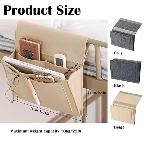 Bedside Caddy, 5 Pockets Felt Bedside Storage Organizer, Hanging Storage Organizer for Home Bedroom Living Room College Dorm Bed Water Bottles, Magazines, Phone, Glasses (Beige) - color: beige