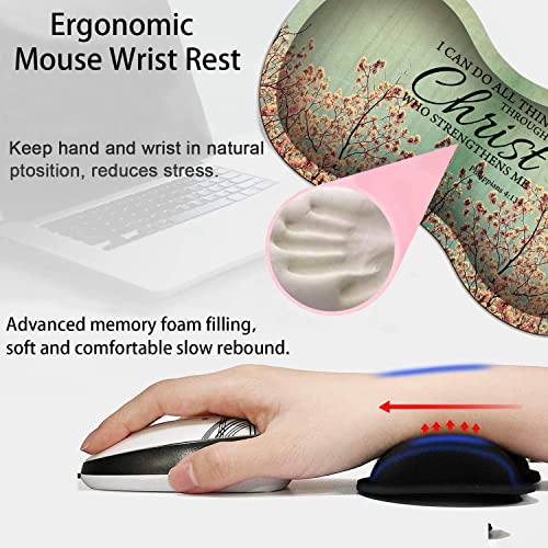 Large Gaming Mouse Pad + Mouse Wrist Rest Pad + Coaster Combination, 31.5 "x 11.8" Durable Non-Slip Extension Table Mat, Suitable for Office and Home, Philippians 4-13 Floral - color: Philippians 4-13 Floral