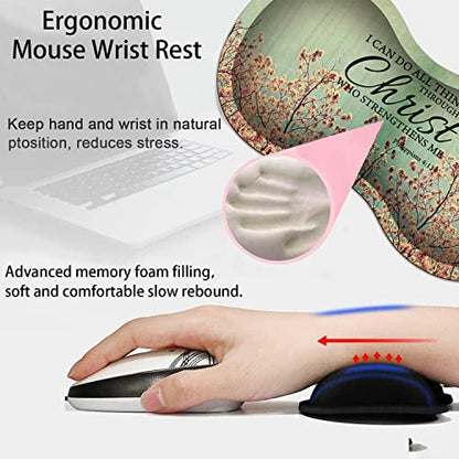 Large Gaming Mouse Pad + Mouse Wrist Rest Pad + Coaster Combination, 31.5 "x 11.8" Durable Non-Slip Extension Table Mat, Suitable for Office and Home, Philippians 4-13 Floral - color: Philippians 4-13 Floral